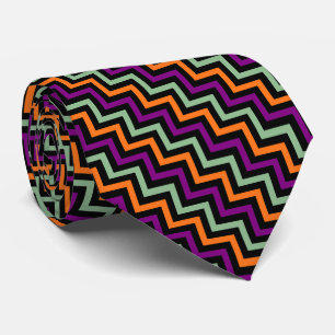 Cravate Citrouille, violet, vert et noir Diagonal Chevron