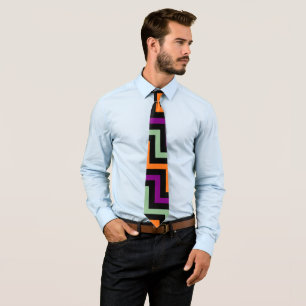Cravate Citrouille, violet, vert et noir Grand D. Chevron