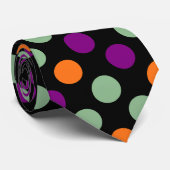 Cravate Citrouille, violet, vert et noir Gros Pois (Roulé)