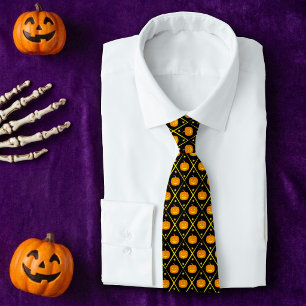 Cravate Citrouilles de Jack o' Lantern Halloween noires et