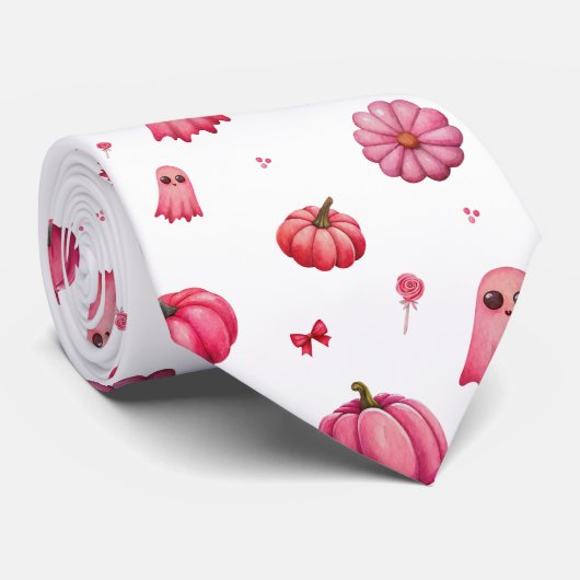 Cravate Citrouilles d'Halloween rose (Roulé)