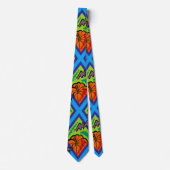Cravate Citrouilles et chauves-souris en Motif de vert/ble (Devant)