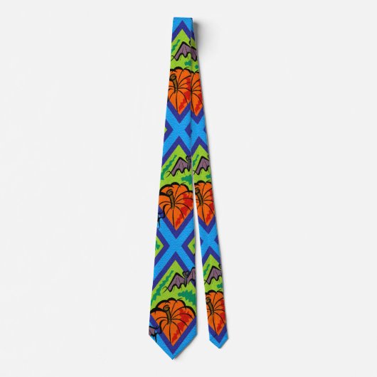 Cravate Citrouilles et chauves-souris en Motif de vert/ble (Devant)