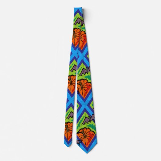 Cravate Citrouilles et chauves-souris en Motif de vert/ble (Dos)