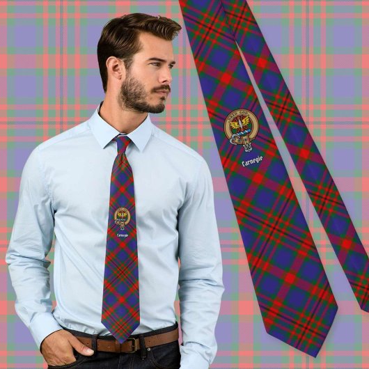 Cravate Clan Carnegie Crest sur Tartan