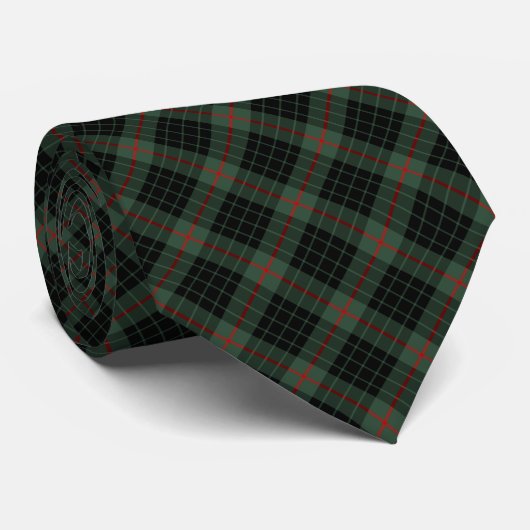 Cravate Clan Gunn Tartan vert foncé et noir plaid (Roulé)