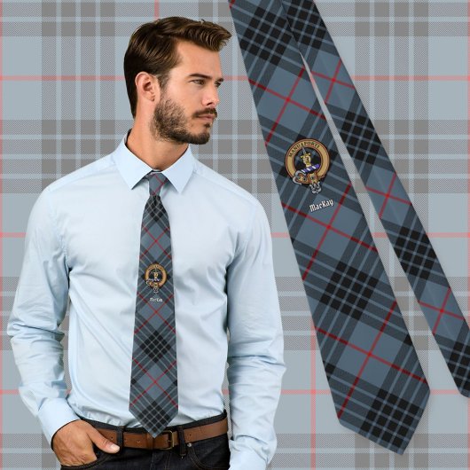 Cravate Clan MacKay Crest sur Blue Tartan