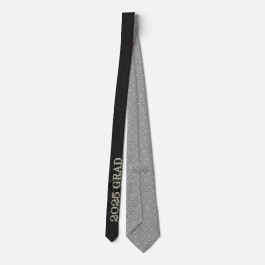 Cravate Classe de 2023 Diplômé en Argent et Noir Damas (Dos)