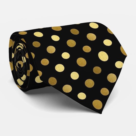 Cravate Classic Black & Gold Polka Dot (Roulé)