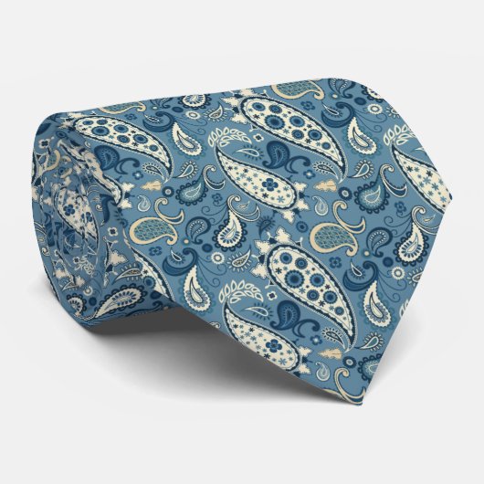 Cravate Classic Floral Ardoise Bleu Paisley (Roulé)