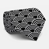 Cravate Classic Japanese Seigaiha Wave Pattern Monochrome (Roulé)