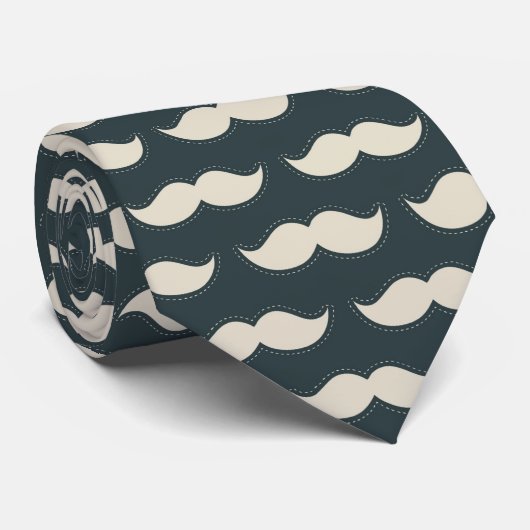 Cravate Classic Mustache Pattern on Black (Roulé)