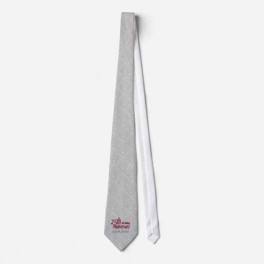 Cravate Classic Silver Damask 25e anniversaire Mariage (Devant)