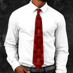 Cravate Classic Tree Pattern   Rich Crimson Red Christmas