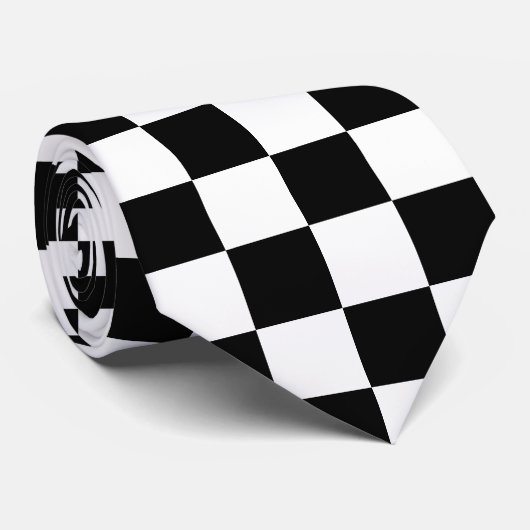 Cravate Classic White with Black Square Pattern Neck Tie (Roulé)