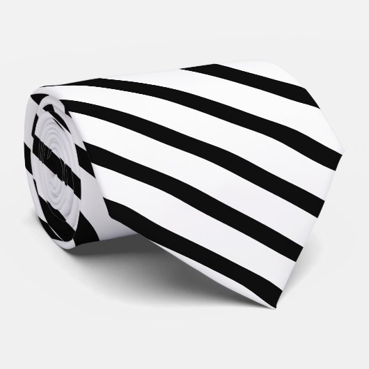 Cravate Classique Elégant noir blanc rayures couleur solid (Roulé)