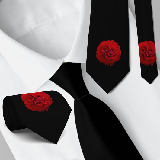 Cravate Classique Fleur de Rose Rouge Noir