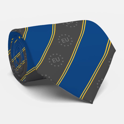 Cravate Classique gris jaune bleu Europe rayures Motif (Roulé)