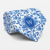 Cravate Classique Monogramme Floral Botanique Bleu (Roulé)