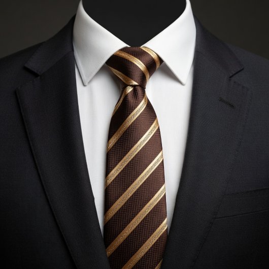 Cravate Classique rayures diagonales marron et or