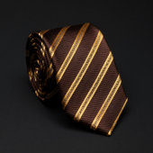 Cravate Classique rayures diagonales marron et or