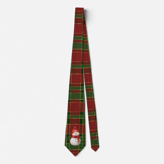 Cravate Classique Rouge Rouge Vert Or Tartan Snowman (Devant)