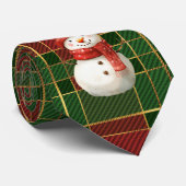 Cravate Classique Rouge Rouge Vert Or Tartan Snowman (Roulé)