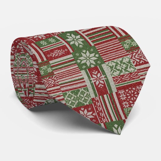 Cravate Classique Tricot Patchwork de Noël -Rouge, Vert (2 (Roulé)
