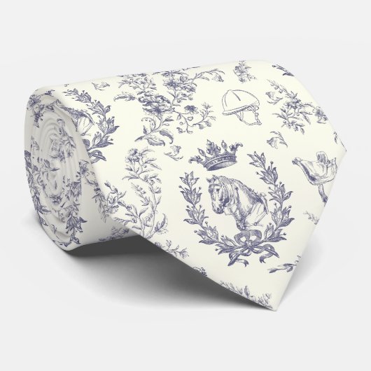 Cravate Classy Elegant Vintage Bleu Equestre Toile (Roulé)