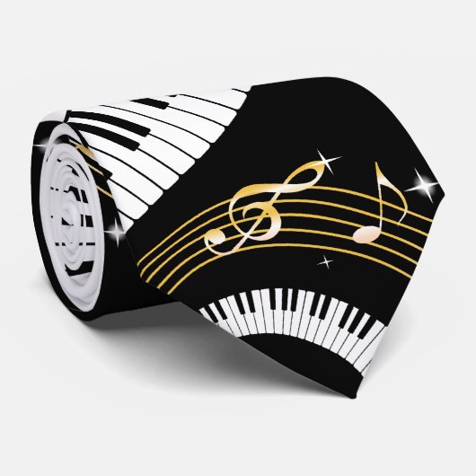 Cravate Clés de piano et notes musicales (Roulé)