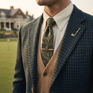 Cravate Club de golf vintage vert et or sport