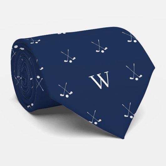 Cravate Clubs de golf initiales monogrammées bleu marine e (Roulé)