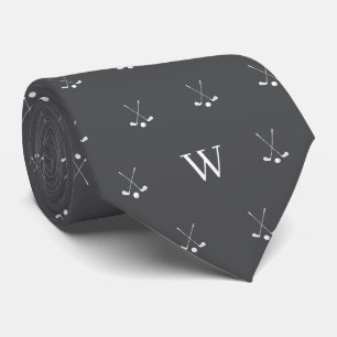Cravate Clubs de golf initiales monogrammées gris vampire