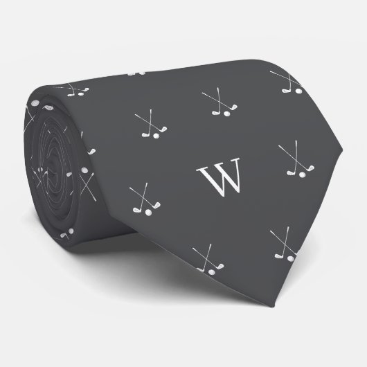 Cravate Clubs de golf initiales monogrammées gris vampire (Roulé)