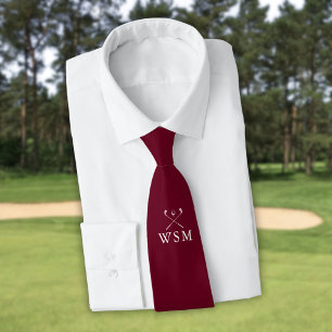 Cravate Clubs de golf personnalisés avec monogramme rouge