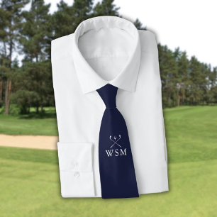 Cravate Clubs de golf personnalisés monogramme bleu marine