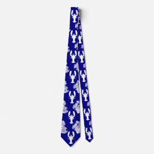 Cravate Coastal Blue White Lobster Pattern