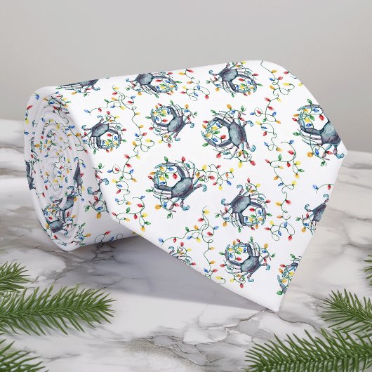 Cravate Coastal Crab Christmas Lights Monogram