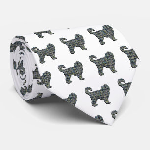 Cravate Cockapoo Silhouette Jaune et Grille Noire Blanc