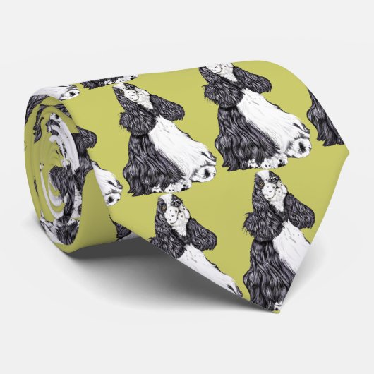 Cravate Cocker Spaniel BW Parti (Roulé)