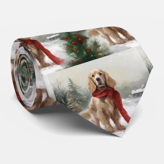 Cravate Cocker Spaniel Chien dans Noël de neige (Roulé)