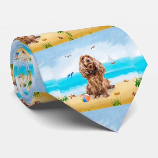 Cravate Cocker Spaniel Chien sur la plage (Roulé)