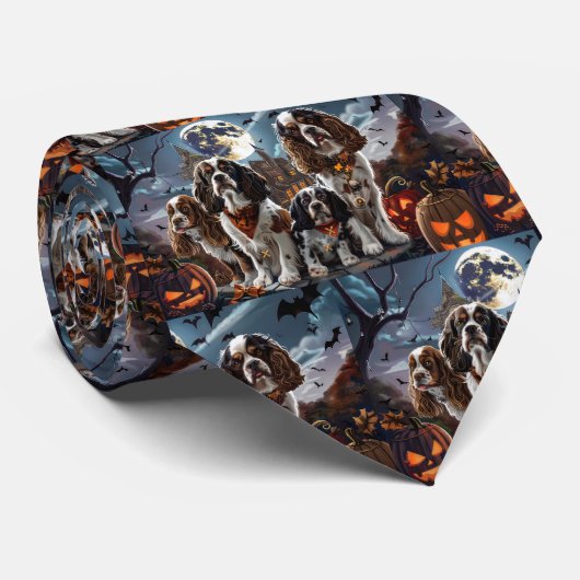 Cravate Cocker Spaniel Halloween Éffrayant (Roulé)