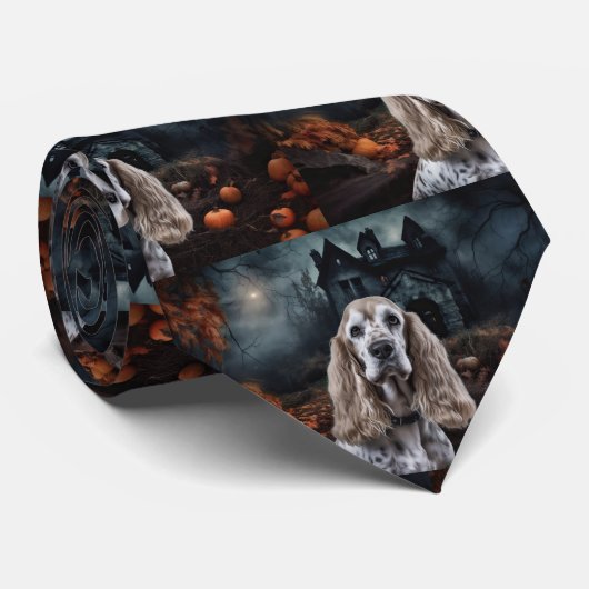 Cravate Cocker Spaniel Halloween effroi (Roulé)