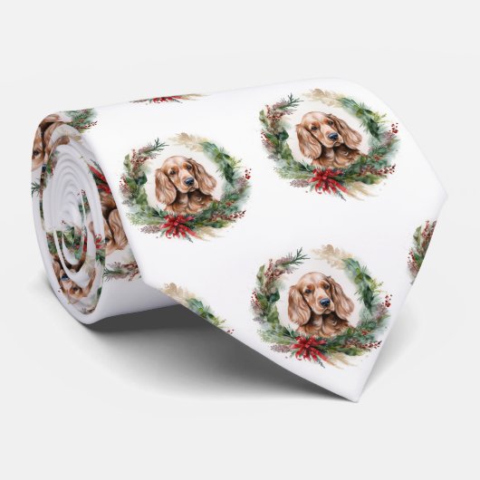 Cravate Cocker Spaniel Noël Wreath Festive Pup (Roulé)