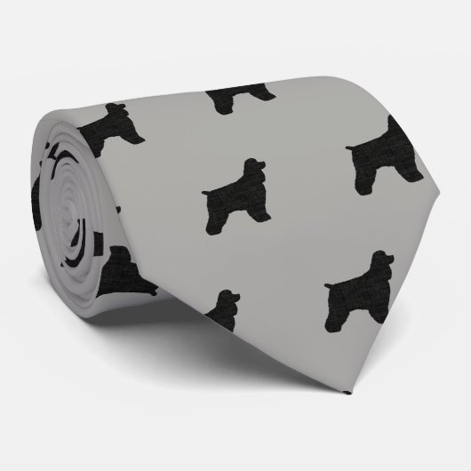 Cravate Cocker Spaniel Silhouettes Motif Gris et Noir (Roulé)