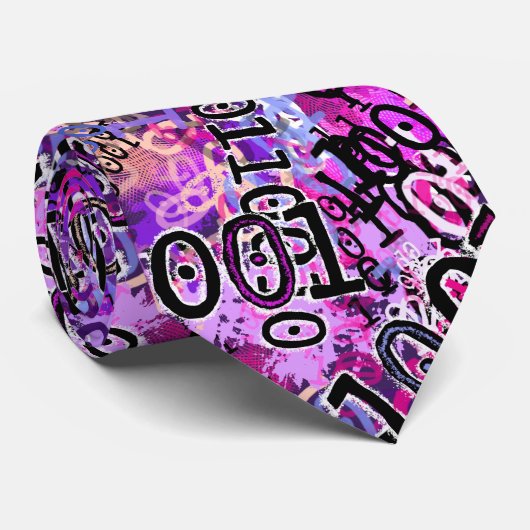 Cravate Code binaire Violet rose (Roulé)