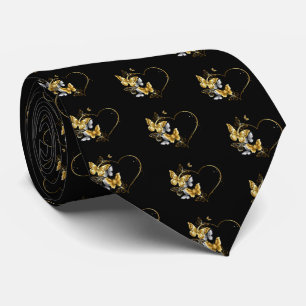 Cravate Coeur aux papillons d'or