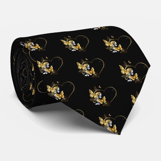 Cravate Coeur aux papillons d'or (Roulé)