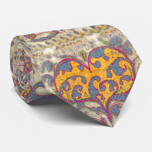 Cravate Coeur d'art populaire avec feuilles et fleurs (Roulé)